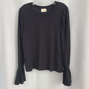 Nation LTD Sz M Black Long Flare Sleeves Pima Cotton Stretchy Minimalist Top